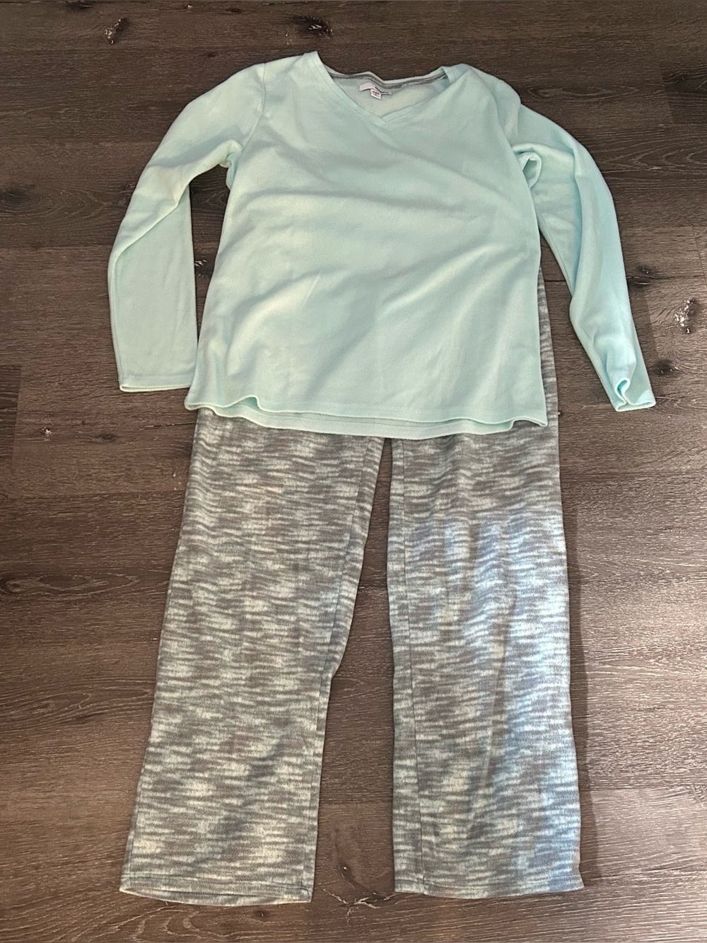 Small Sonoma Soft Cozy Fuzzy Warm Teal and Gray Pajama Set